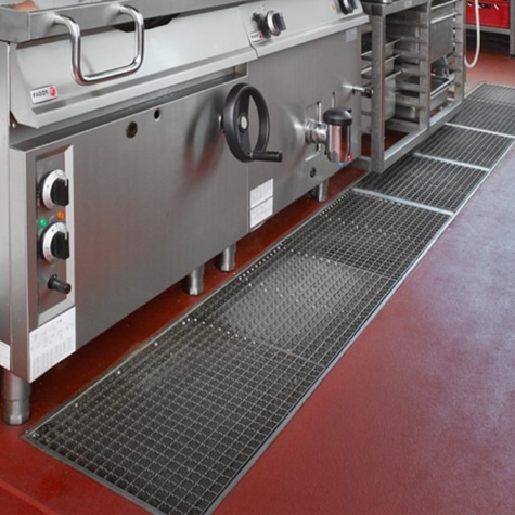 Stainless drain system in commercial kitchen